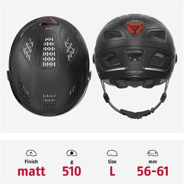 Шолом велосипедний ABUS Hyban 2.0 ACE з візором, світлом та ABS-оболонкою, чорний (velvet black), L (56-61 см)