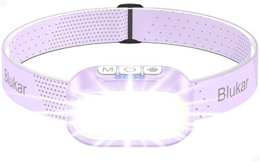 Кепка-ліхтар Blukar LED з 2 режимами кольору, перезарядна, 2000L, регульована яскравість, червоне світло, датчик, 12 режимів, водонепроникна, 30+ годин роботи для надзвичайних ситуацій/кемпінгу/бігу (світло-фіолетовий)