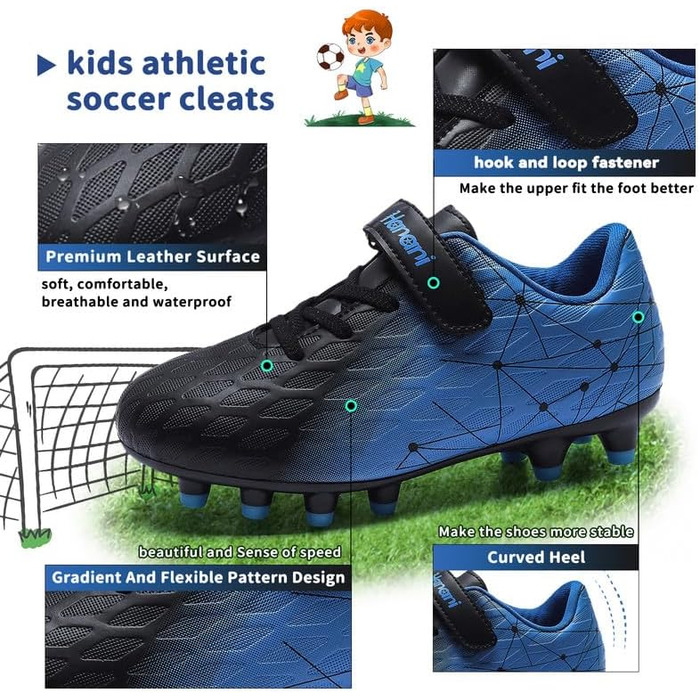 Дитячі футбольні бутси Hanani FG/AG для штучного покриття та натурального газону, чорно-сині, 33 EU (унісекс)