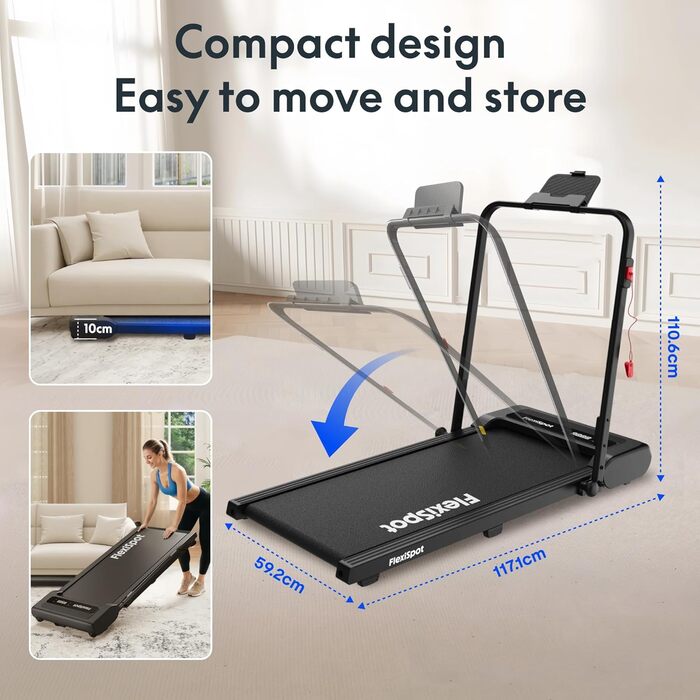 Бігова доріжка FlexiSpot Walking Pad DynamicX PLUS для дому та офісу, чорна. Складана, з пультом, LED дисплеєм, 4-в-1