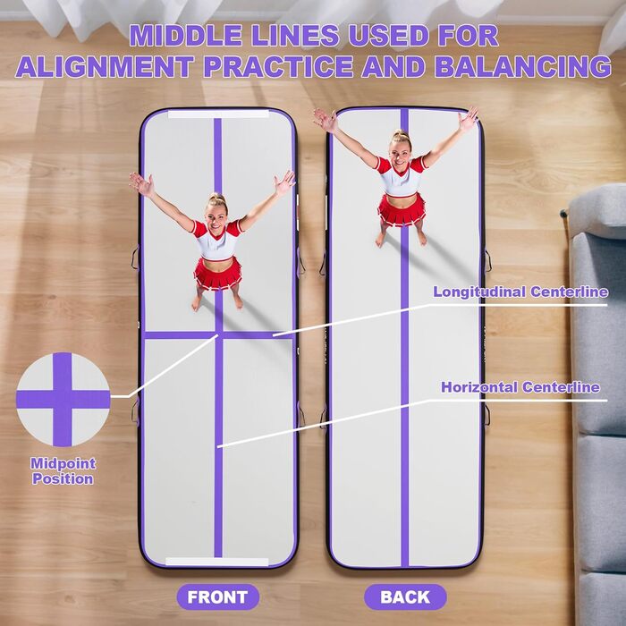 FBSPO Гімнастичний надувний мат для гімнастики та йоги з повітряною ролою, 300x100x10 см, чорно-фіолетовий