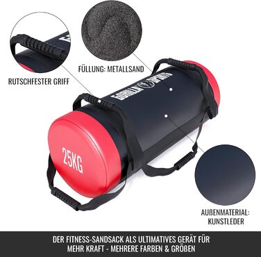 GORILLA SPORTS Фітнес Power Bag 5-30 кг, нековзні ручки, наповнений, штучна шкіра – мішок для кросфіту, тренувань, силових вправ, спортзалу