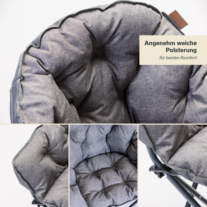 Крісло-трансформер Skandika Moonchair XL/Mala для кемпінгу та відпочинку | Зручне складне крісло з міцним сталевим каркасом | Для дому, саду, балкону та подорожей (Moonchair Premium Xl, сірий)
