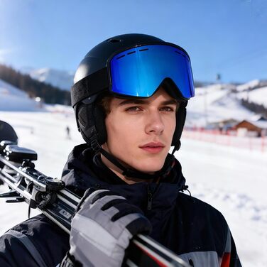 Скі-маска для чоловіків та жінок YH359, сноуборд маска для носіїв окулярів, OTG, захист від запотівання, UV-захист, антиковзаюча стрічка, повне REVO покриття (Чорний/Revo Blue-VLT 19%)