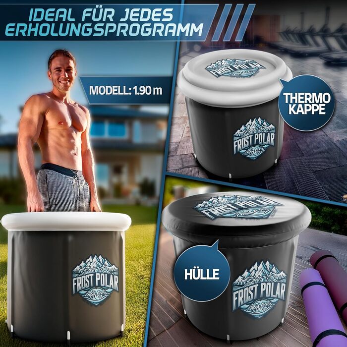 Ванна для криотерапії FROST POLAR 350 літрів з алюмінієвою рамою, набір включає подушку, водонепроникний мішок та пакети льоду