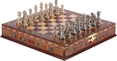 Набір шахів GiftHome Classic: ручна робота, дерев'яний, з шаховою дошкою з перламутром та внутрішнім відділенням для зберігання