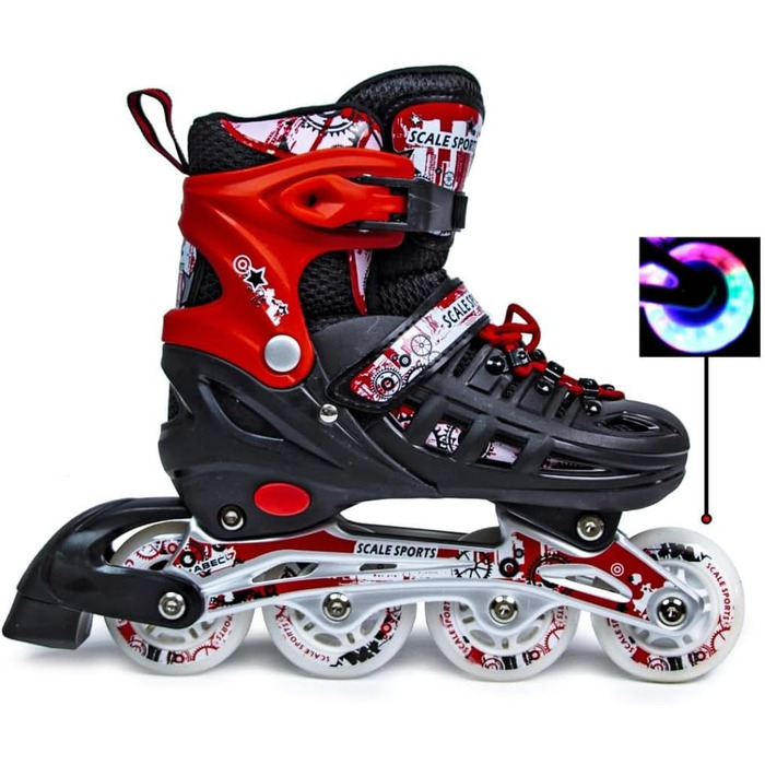 Дитячі ролики-кольоротки з підсвічуванням – ролики для дітей, чорно-білі (чорно-червоні, S)