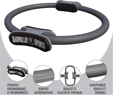 Пілатес кільце GORILLA SPORTS 36 см з подвійною ручкою, сіре, для йоги та фітнесу, з сумкою, антиковзке, легке, гумове, тренажер для стегон