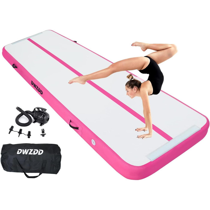 Мата для гімнастики Dwzdd Air Matte Track - 3 м/4 м/5 м/6 м. Дитяча гімнастична мата, надувна, для дому/фітнесу/тренувань/череплінку. Біло-блакитний (білий+рожевий), 500*100*10 см