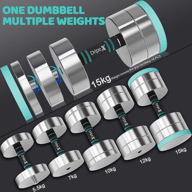 Комплект гантелей Dripex з регульованою вагою, сталь, 2 x 15 кг, зручна ручка, для домашніх тренувань