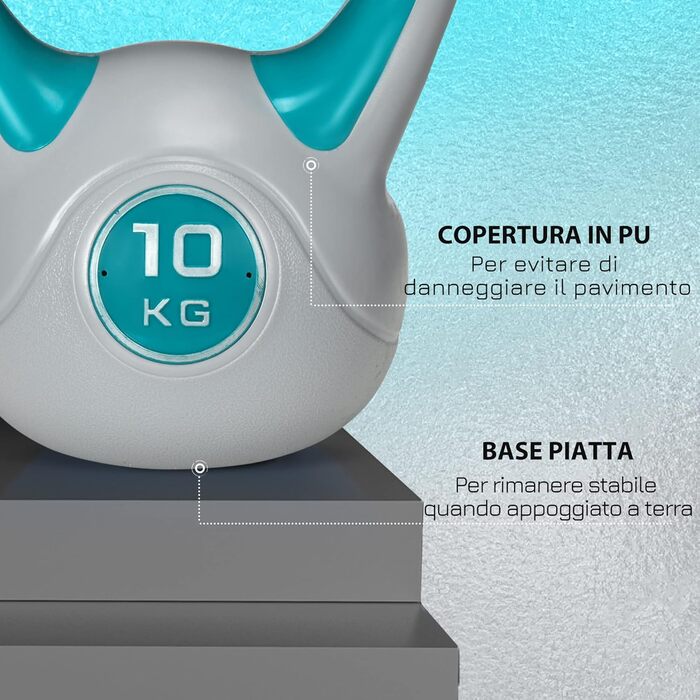 Гиря SPORTNOW 10 кг PU з піском, плоске дно, зручна ручка, для фітнесу, присідань та розтяжки, 22x16x26 см, темно-зелена
