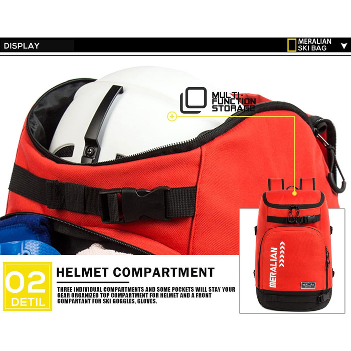 Чохол для гірськолижних черевиків 50L, водонепроникний рюкзак для подорожей, вміщує шолом, маску та одяг (Червоний-03)