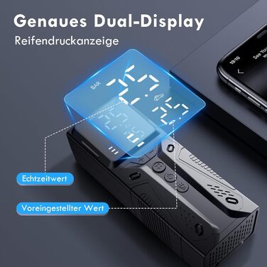 Портативний електричний насос Gerbala 6000mAh, 150PSI з цифровим дисплеєм і LED-ліхтарем для авто, велосипедів, м'ячів