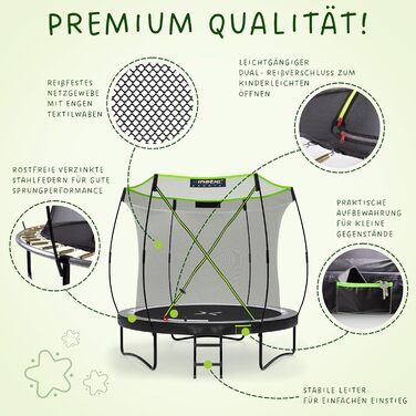Кінь-стрибун KINETIC SPORTS Ultimate Pro Ø 244/305/366/427 см – сертифікат TÜV Rheinland GS, з драбиною, скловолоконна сітка, для саду, дизайн 