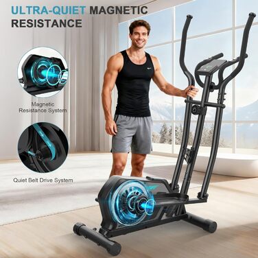 Еліптичний тренажер Crosstrainer для дому 3-в-1 з LCD-монітором та Bluetooth, 16 рівнів опору, 6 кг маховик, до 130 кг, чорний