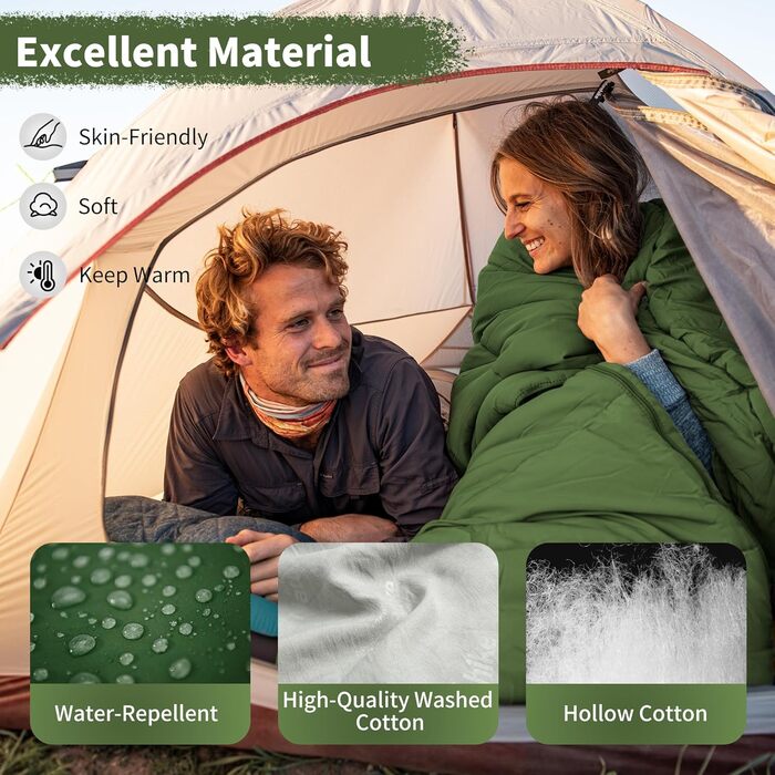 Спальний мішок Naturehike для дорослих, легкий прямокутний, з'єднувальний, 3-сезонний, для кемпінгу та піших прогулянок (зелений)