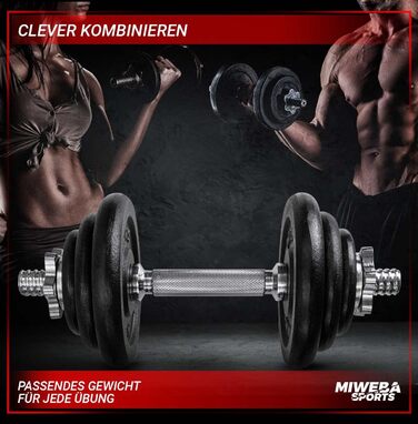 Гантелі Miweba Sports MKH120 20 кг з кейсом, чавунні, для жінок і чоловіків, ергономічна ручка