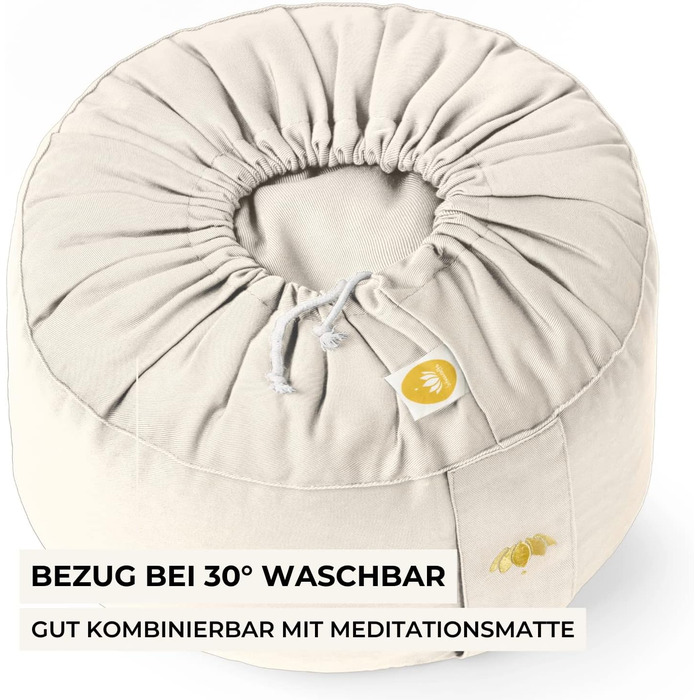 Медитаційний подушок Lotuscrafts®: високий (20 см), з дінковою начинкою, для йоги та медитації, круглий, знімний чохол, сертифікат GOTS Rose