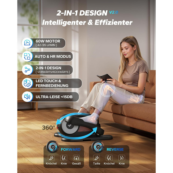 Міні електричний тренажер-еліпс MERACH для дому з пульт дистанційного керування, дисплеєм та неслизьким покриттям, 12 швидкостей, тихий та портативний, для дорослих та літніх людей (E32-2025-Чорний)