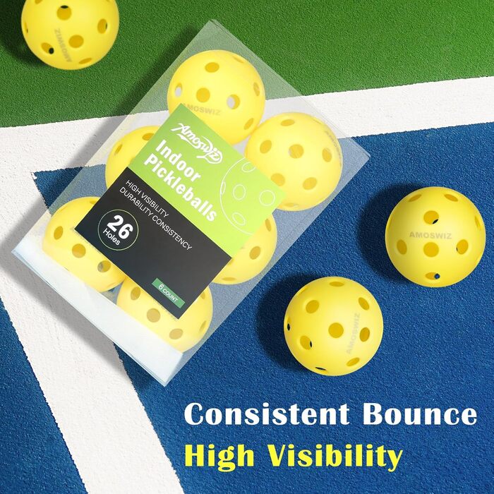 Набір м'ячів для піклболу (6 шт.) з сумкою для сітки, жовті, для тренувань та турнірів