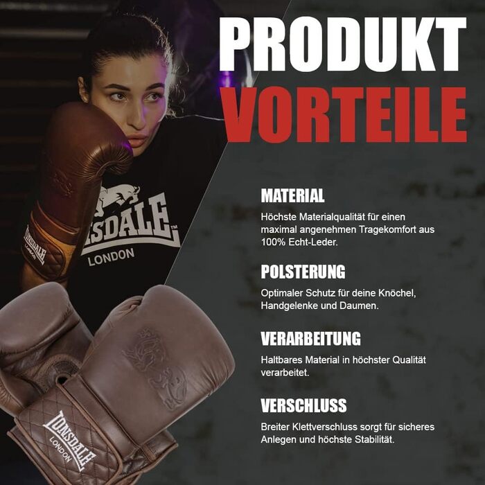 Боксерські рукавички Lonsdale зі шкіри, вінтажні, коричневі, 12 oz