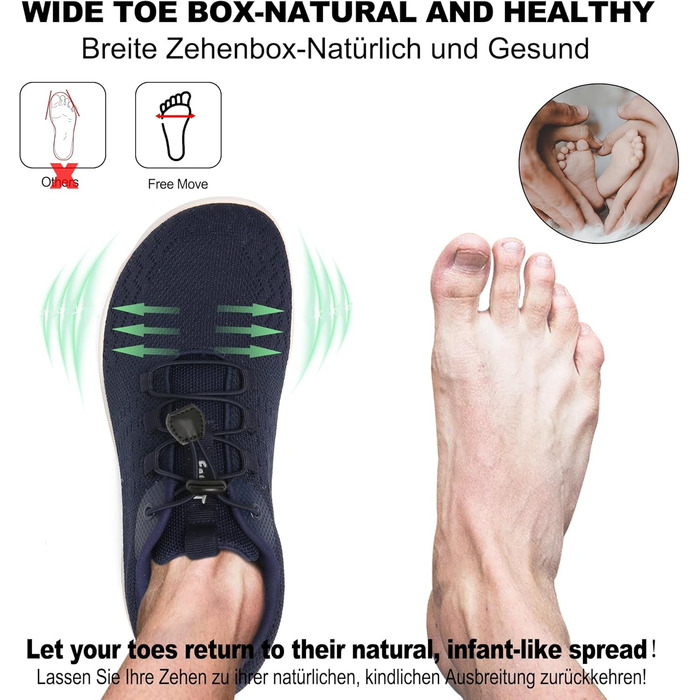Geweo Взуття для пішохідної ходи Безшовне взуття для жінок та чоловіків Спортивні кросівки з широкою передньою частиною Легкі спортивні взуття для фітнесу, джогінгу, трейлу, ходьби босоногою. Zero-Drop підошва. Туристичне та повсякденне взуття. Унісекс. 3