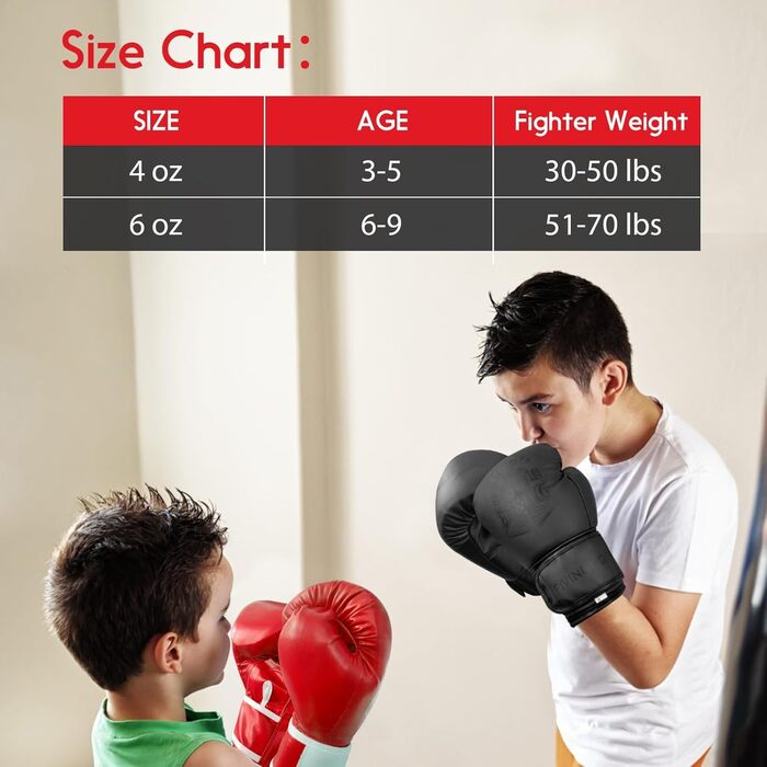 Боксерські рукавички FIVING для дітей та підлітків, 6oz, чорні. Для занять боксом, кікбоксингом, муай-тай, ММА