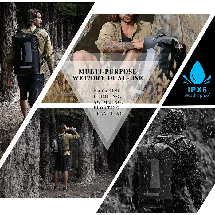 Водонепроникний рюкзак IDRYBAG Dry Bag 30L: сухий, плаваючий, для подорожей, каякінгу, чорний
