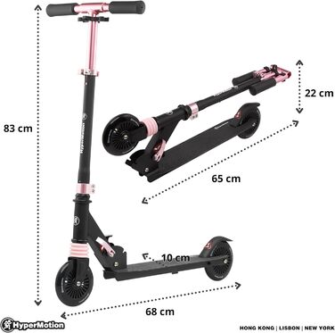 Дитячий самокат HyperMotion Wally, складаний, для дітей 4-9 років, з амортизатором, регульоване кермо, гумові колеса 125 мм