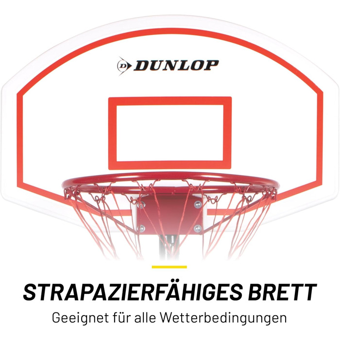Баскетбольний кошик Dunlop зі стійкою, регульований, 71x45 см, пластик, чорний, для вулиці, висота 165-205 см