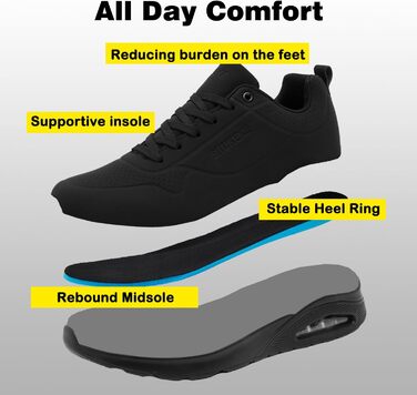 Кросівки для чоловіків Situkeke: бігові, для занять спортом, тренувань, прогулянок, фітнесу, тенісу, чорні, 45 EU