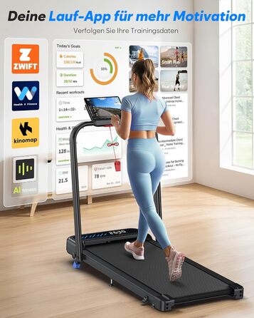 Тренажер для дому 2-в-1 Laufband Klappbar зі складним механізмом, нахилом, LED-дисплеєм, потужністю 3.0PS, для дому та офісу, до 145 кг, без встановлення, чорний