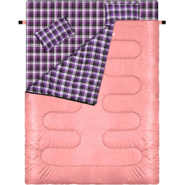 Сплячий мішок Outdoor Sportneer для двох осіб: спальний мішок 2.75 кг для дорослих, 3 сезони, 220x150 см, з 2 подушками (без фланелевої підкладки), рожевий