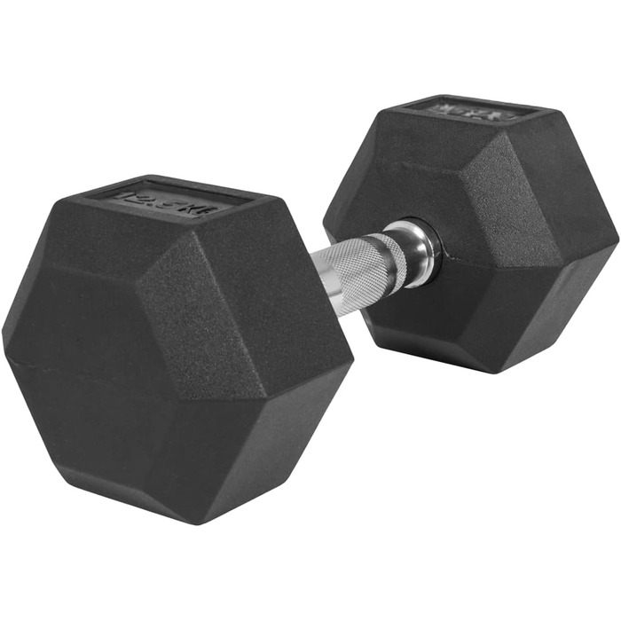 Гантелі шестигранні GORILLA SPORTS 42,5 кг, гумовані, гантелі для фітнесу і силових тренувань, з рифленою хромованою ручкою, чорні, нековзкі, чавун