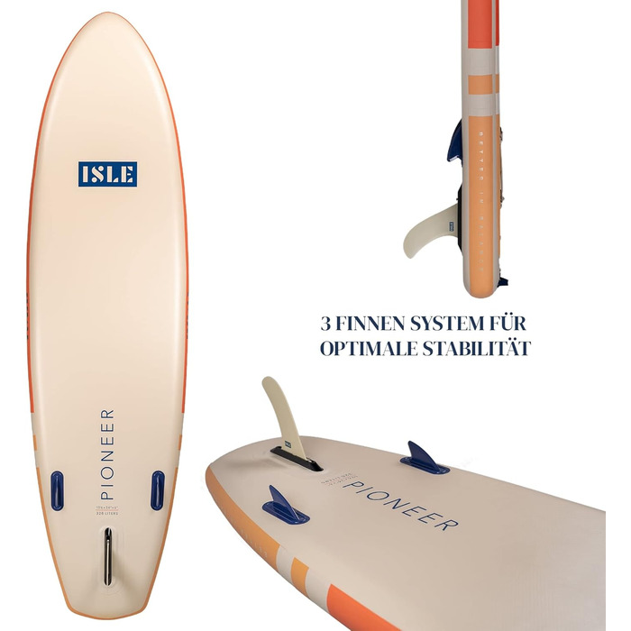 Надувна SUP-дошка ISLE Pioneer з комплектом: рюкзак, насос, весло, страховочний шнур, 3-плавникова система, для початківців, дизайн Каліфорнія