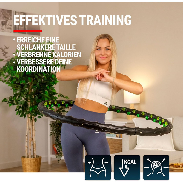 Обруч Hop-Sport Hula Hoop для дорослих, 64 масажні виступи, 8 секцій, 98 см – масажний хулахуп для схуднення та тренування пресу