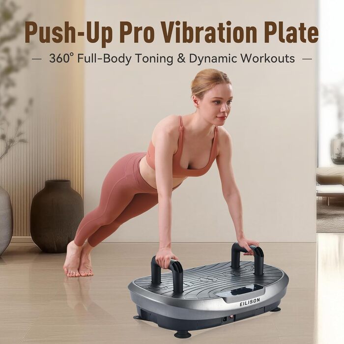Машина для тренувань EILISON FITABS 3D з вібрацією та сидінням: вібрація, пульсація, платформа для віджимань. Ідеально для лімфодренажу, схуднення та відновлення. Колір: сірий