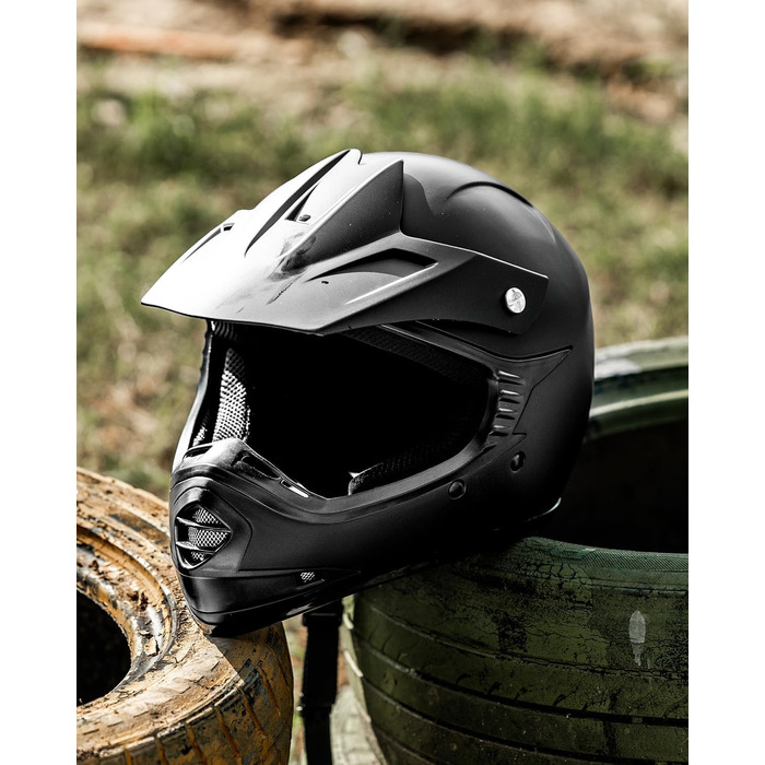 Дитячий мотоциклетний шолом ILM Motocross з окулярами та рукавичками, ECE сертифікований (S, Матовий чорний)
