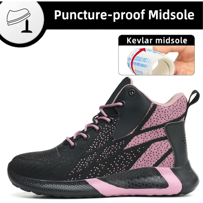 Легкі захисні черевики для чоловіків та жінок. Робочі черевики з металевим носком. Дихаючі, неслизькі, з металевим носком. Розміри 35-48 EU (37 EU, фіолетовий)