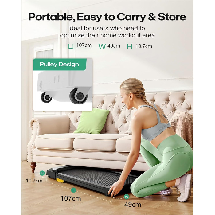 UREVO Smart Walking Pad - компактний біговий килимок під стіл з двома амортизаторами, додаток для фітнесу з відстеженням та режимом MIIT, керування пультом або додатком для дому/офісу, матовий чорний