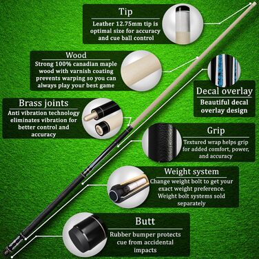 Кю Pool Cue Stick з канадського клена, професійний більярдний кий з чохлом та захисниками суглобів, 20 Oz