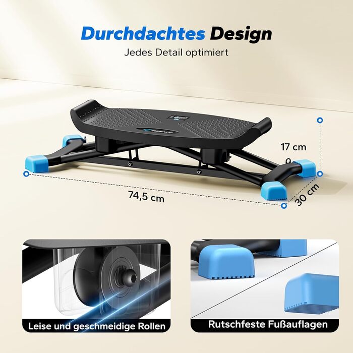 Балансборд MERACH для дорослих з дисплеєм, тренажер рівноваги з 2 еластичними стрічками, до 136 кг, для реабілітації та координації, домашній спортзал, для початківців (Чорний)