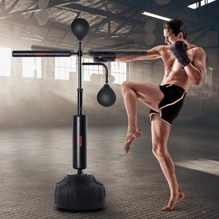 Боксерський тренажер VEVOR Box-Speed-Trainer з підставкою, для молоді та дорослих, регульована висота, комплект з рукавичками, чорний