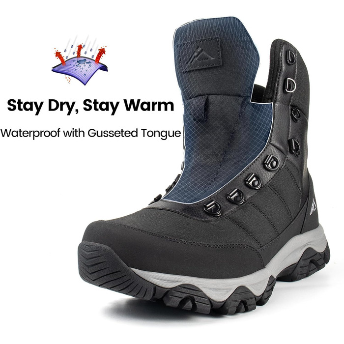 Чоловічі зимові черевики CC-Los водонепроникні | Зимові черевики для ходьби та снігу | Розміри 40-48 | Чорний, сірий