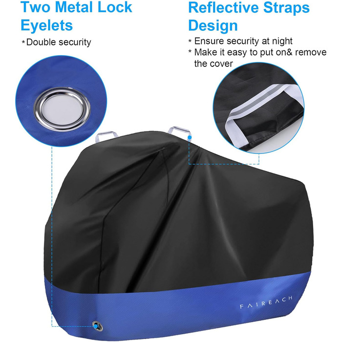 Водонепроникний чохол для велосипеда, преміум-якість 210D, захист від пилу, дощу, снігу, UV, з отворами для замка та сумкою, для всіх типів велосипедів, чорний+синій, для 1 велосипеда