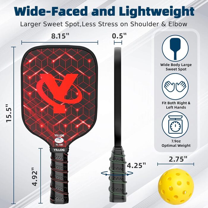 Набір для піклболу: 4 ракетки з фібергласовою поверхнею, 4 м'ячі, 4 рушники, сумка, схвалено USAPA