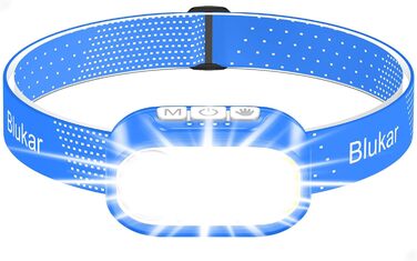 Кепка-ліхтарик Blukar LED з 2 режимами кольору, перезарядна, 2000L, регульована яскравість, червоне світло, датчик, 12 режимів, водонепроникна, 30+ годин роботи для надзвичайних ситуацій/кемпінгу/бігу (Королівський блакитний)