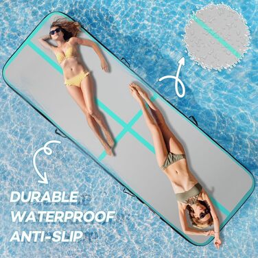 Гімнастична килимок для тренувань 500x200x20 см, надувний, чорно-зелений