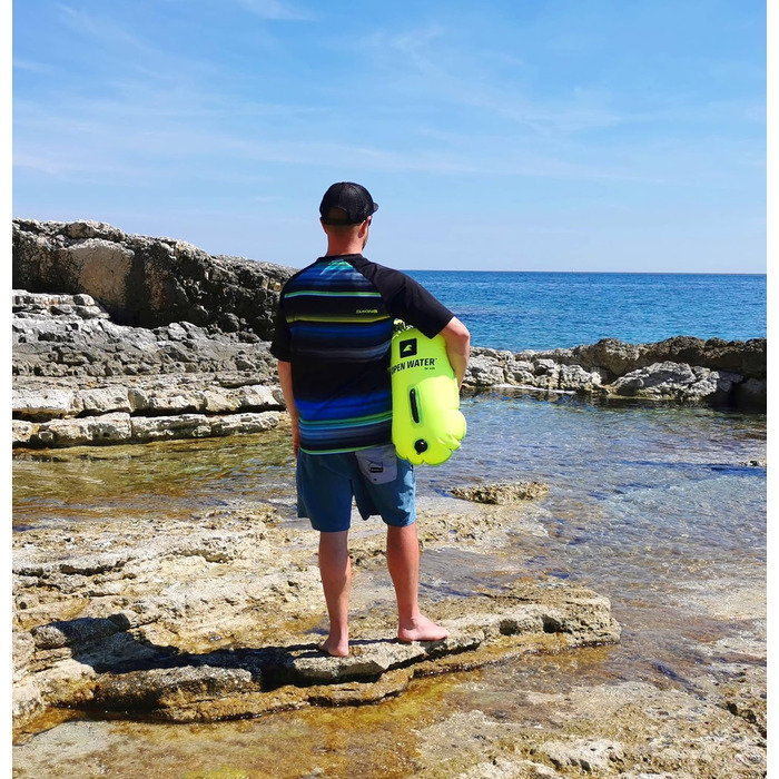 Надувна рятувальна бойовка OPENWATER XL, 28L, неонова зелена - велика плавуча платформа з кишенею