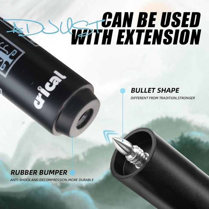 CRICAL Більярдний кий з карбонового волокна, 147.3 см, професійний, з'єднання 3/8 x 8, наконечник 12.5 мм